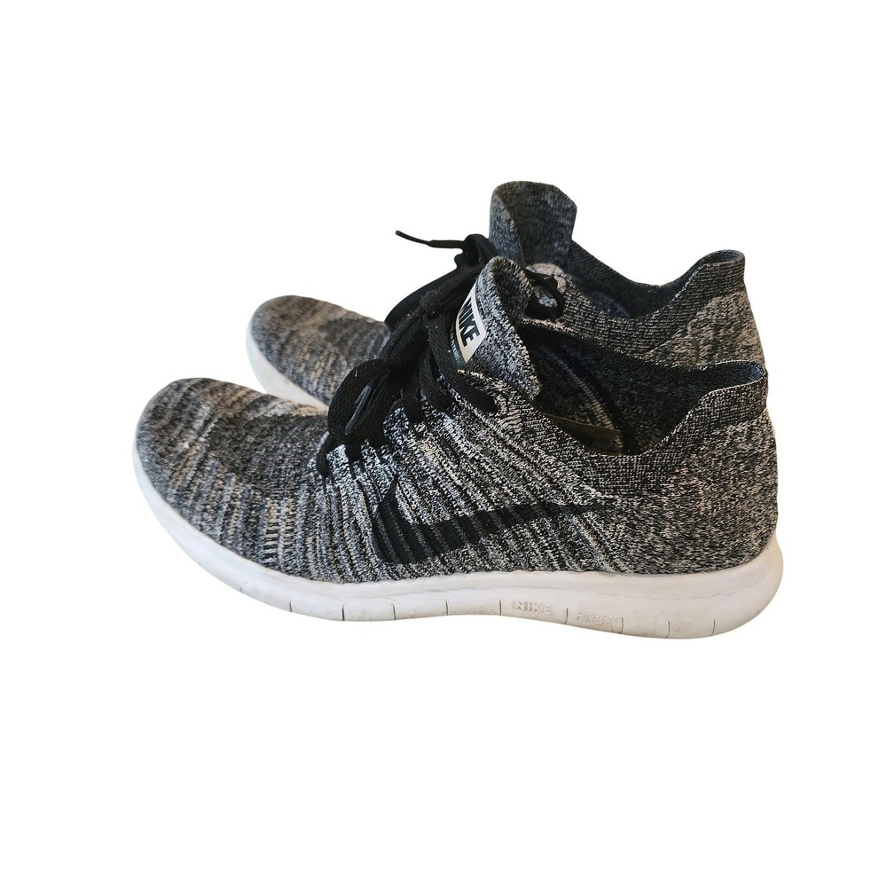 Nike Free RN Flyknit Women's Running Shoes Black White Speckled Size 7Y
